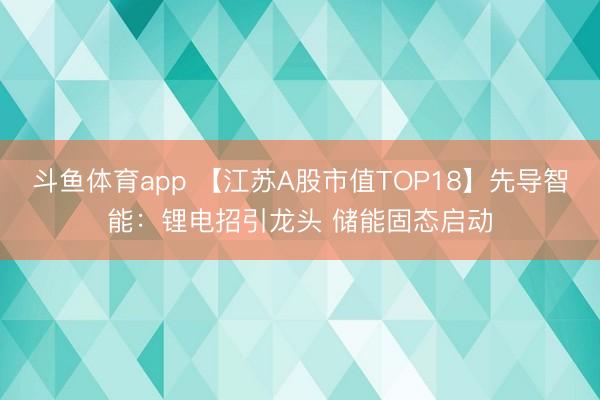 斗鱼体育app 【江苏A股市值TOP18】先导智能：锂电招引龙头 储能固态启动