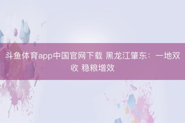 斗鱼体育app中国官网下载 黑龙江肇东：一地双收 稳粮增效
