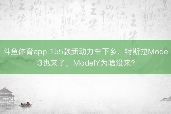 斗鱼体育app 155款新动力车下乡，特斯拉Model3也来了，ModelY为啥没来？